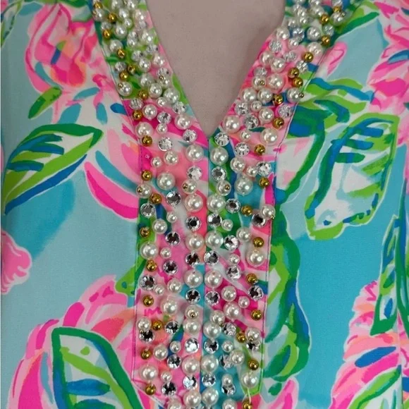 Lilly Pulitzer Eleanor Silk Dress with beaded detail XL - Picture 3 of 6
